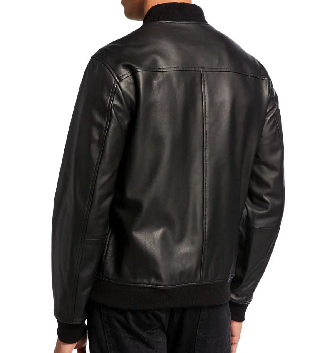 Men's Leather Bomber Jacket w/ Crew Neck - Brando