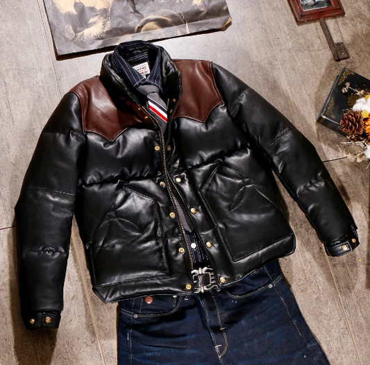 Men's Black Designer Puffer Leather Jacket - Brando 3.0