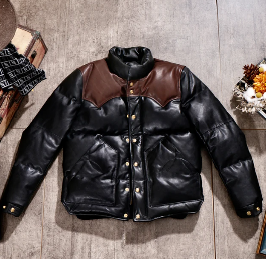 Women's Black Designer Puffer Leather Jacket - Brando 3.0