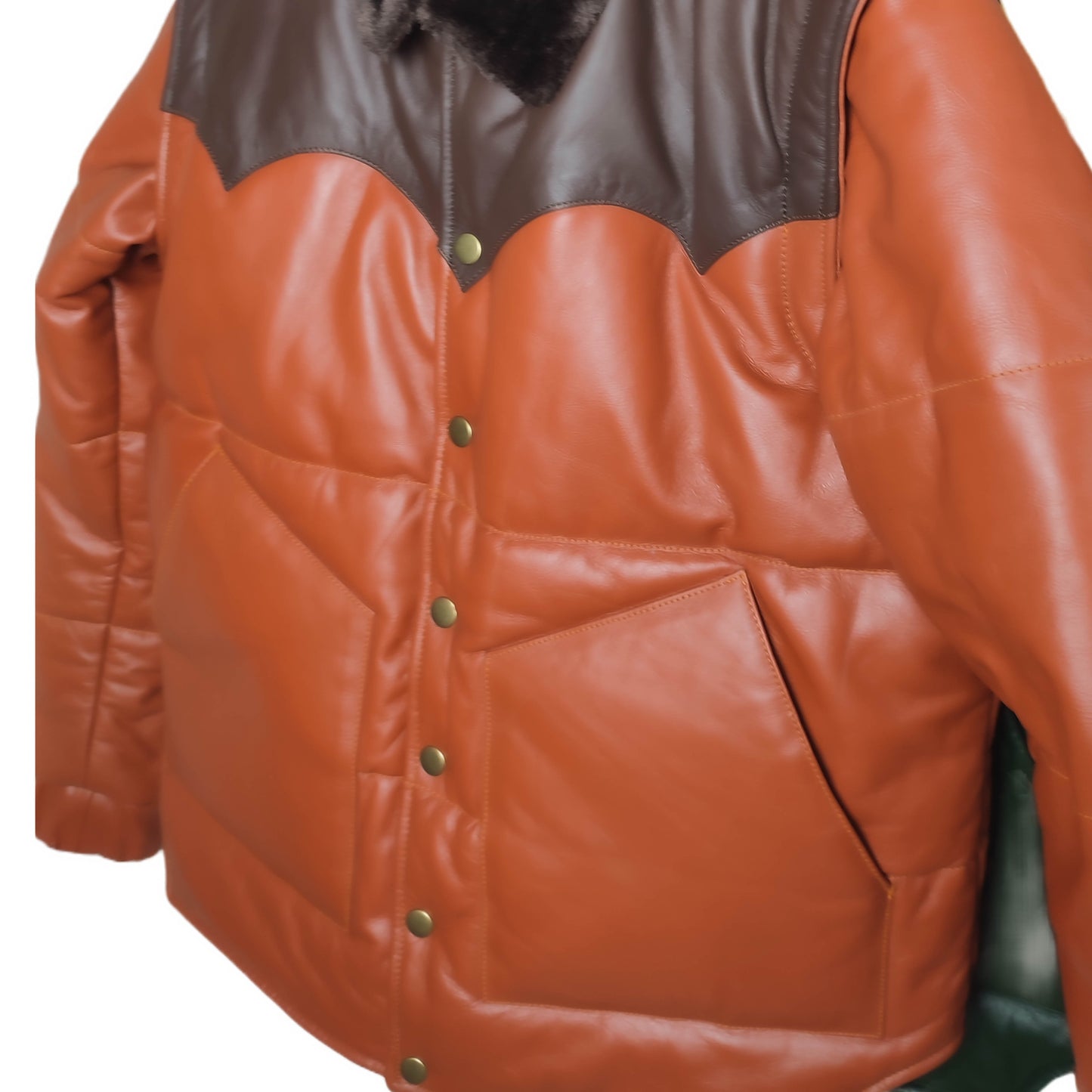 Men's Brown Designer Puffer Leather Jacket - Brando 2.0