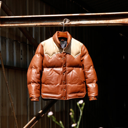 Men's Rust Designer Puffer Leather Jacket - Brando