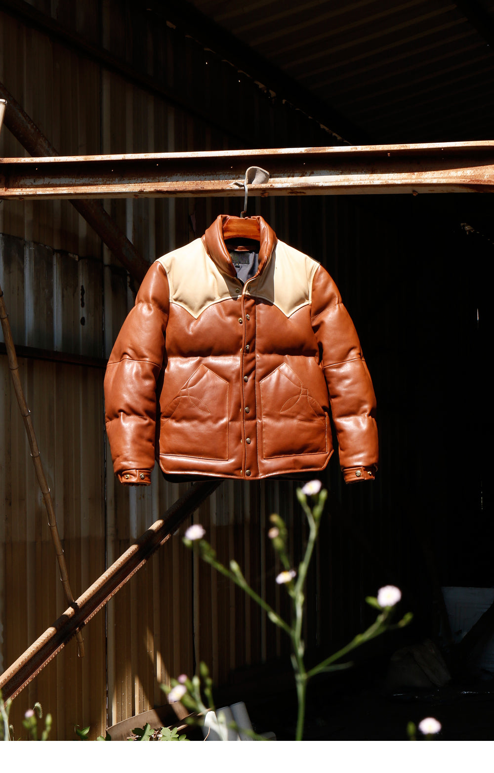 Men's Rust Designer Puffer Leather Jacket - Brando