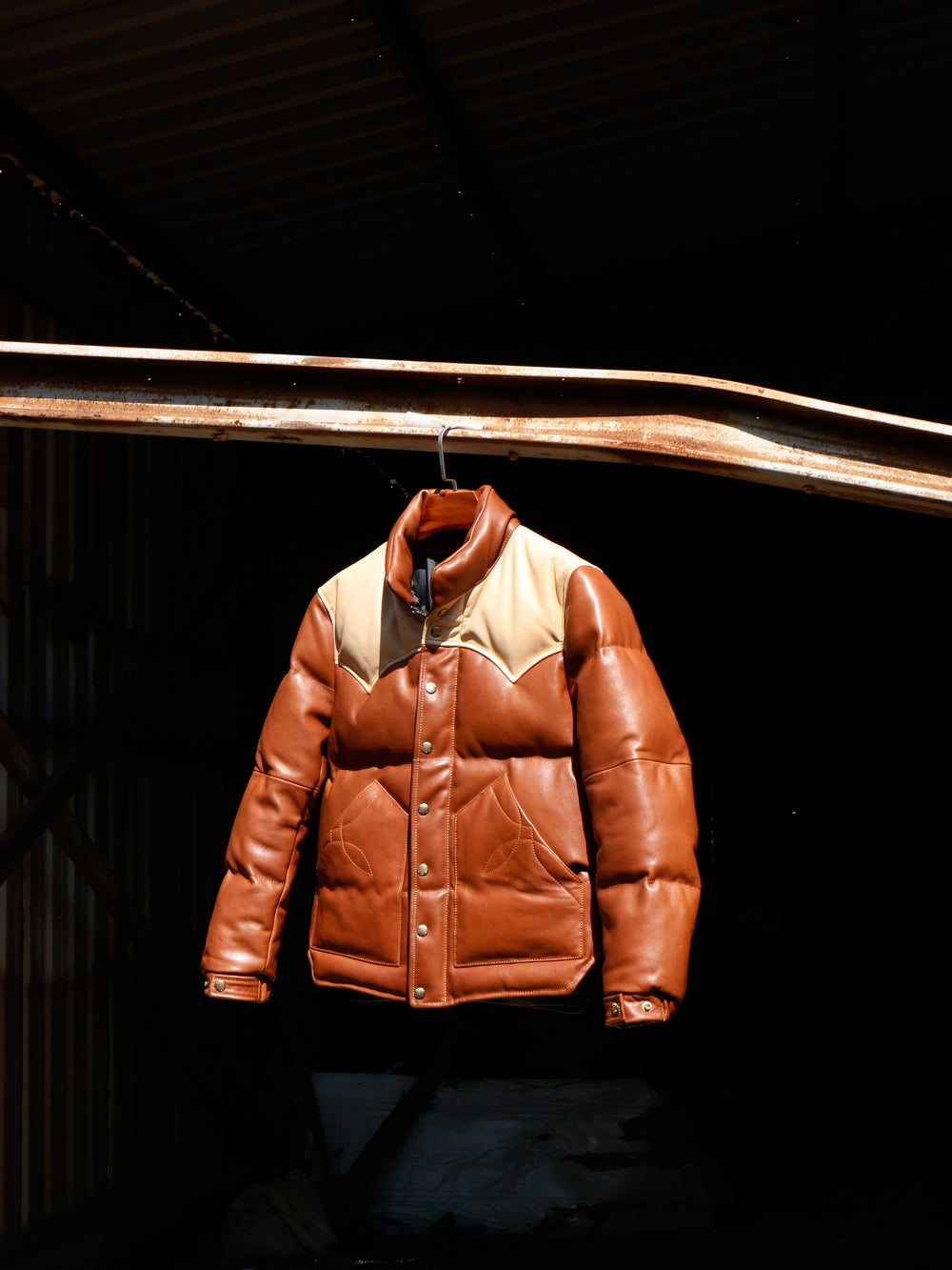 Men's Rust Designer Puffer Leather Jacket - Brando