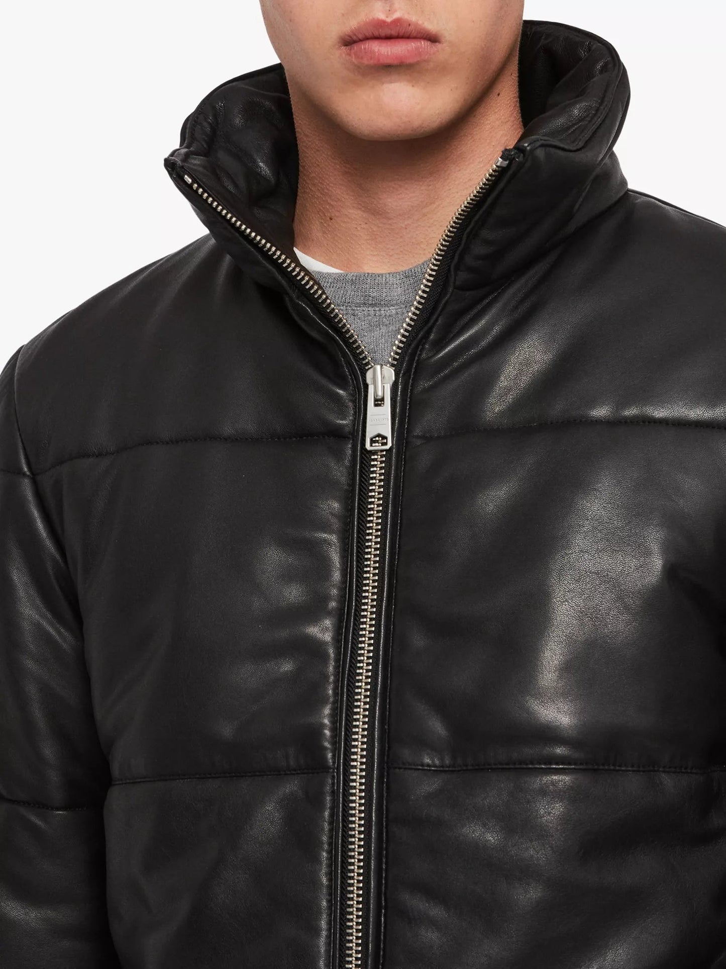 Black Puffer Leather Jacket for Men - Amine