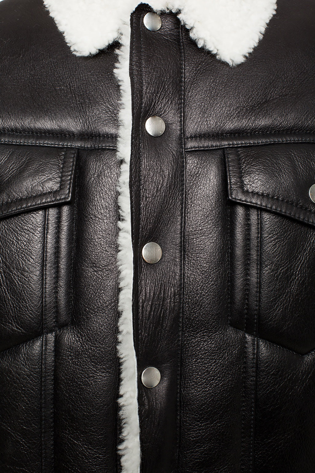 Black Luxurious Designer Leather Jacket w/ Shearling Collar - Maceo