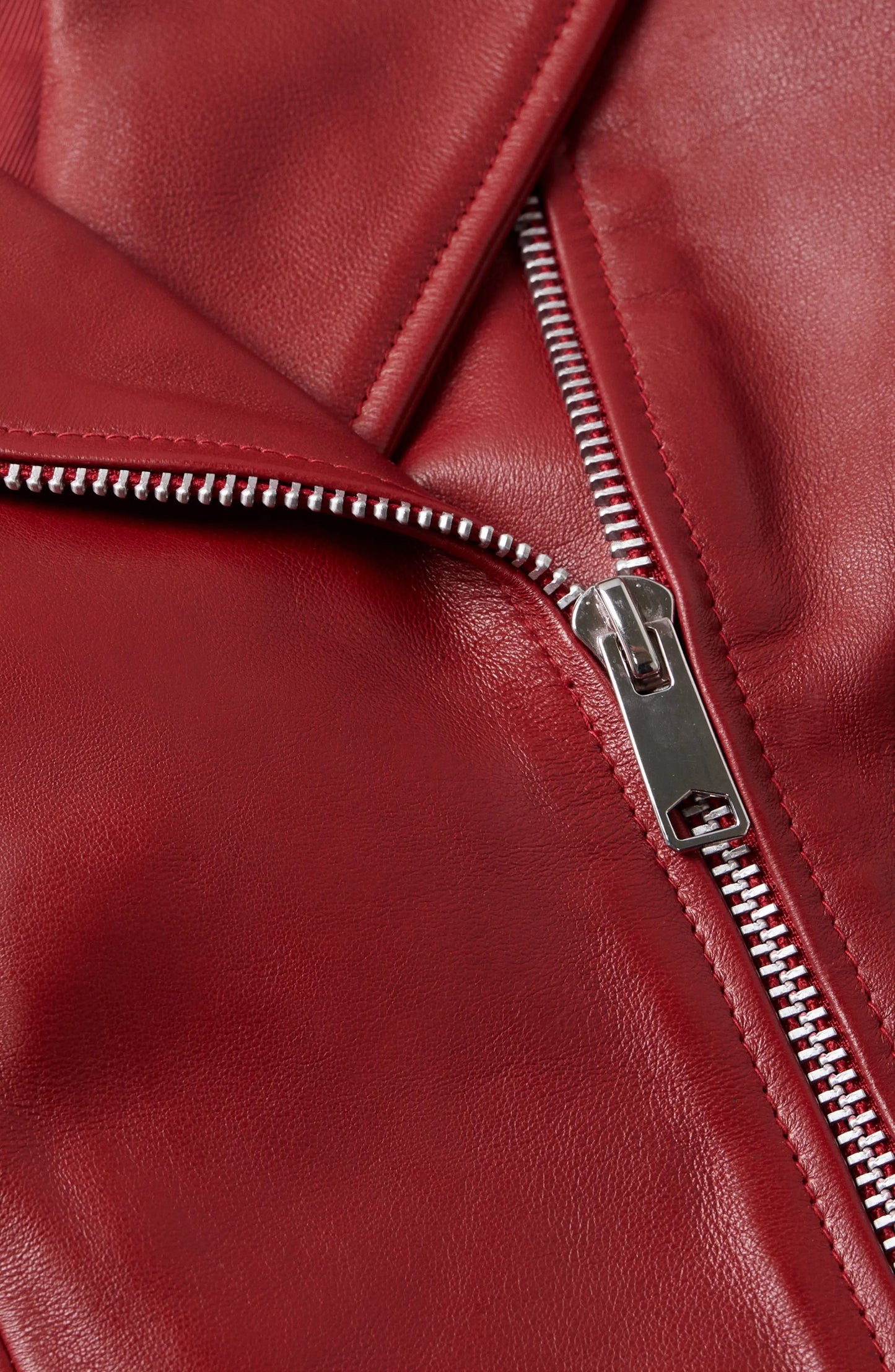 Burgundy Motorcycle Leather Jacket w/ Notch Collar  - Giana