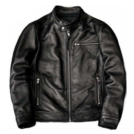 Black Leather Biker Jacket for Men - Mark