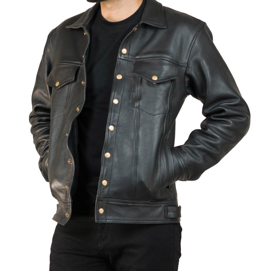 Men's Smart Casual Leather Jacket w/ Shirt Collar - Maximus