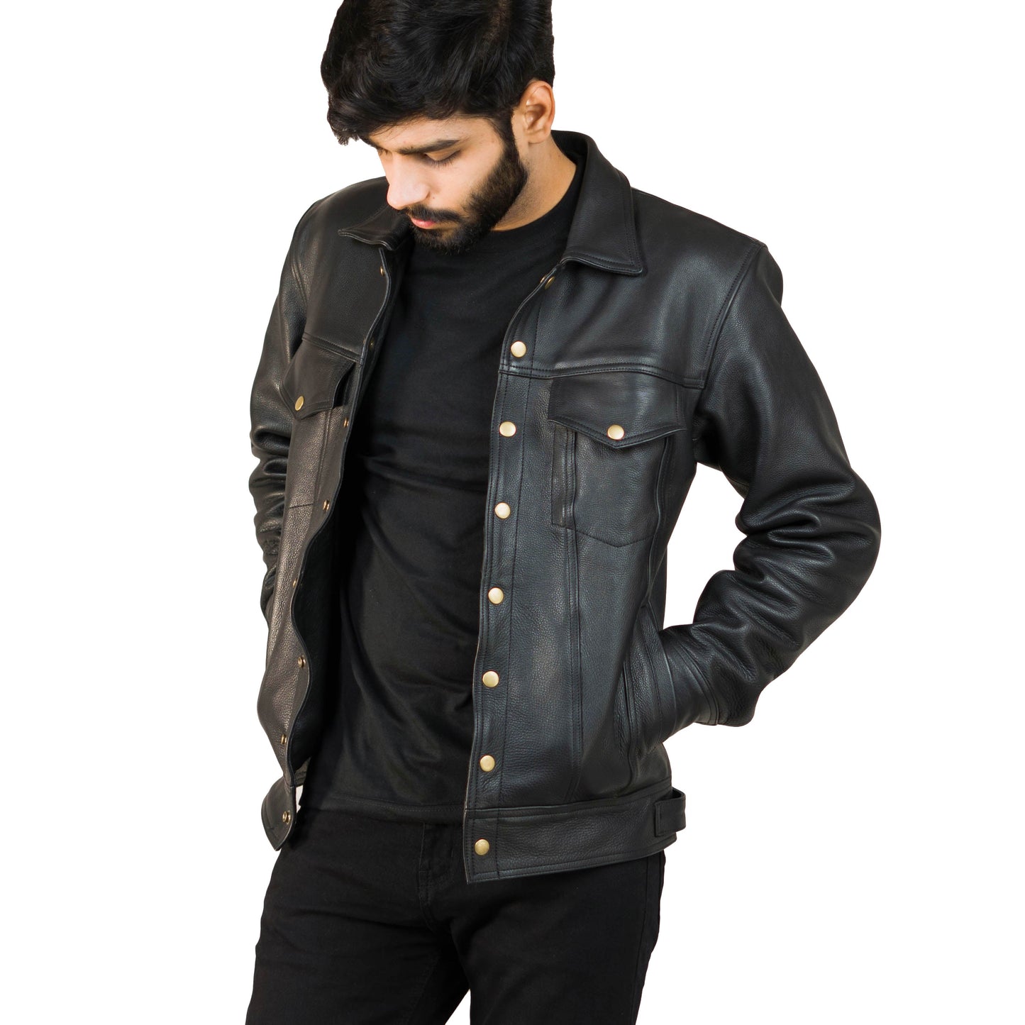 Men's Smart Casual Leather Jacket w/ Shirt Collar - Maximus