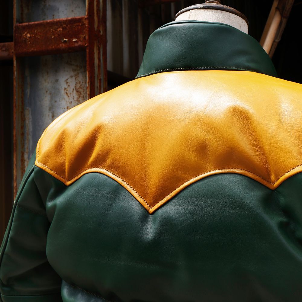 Men's Green Designer Puffer Leather Jacket - Brando