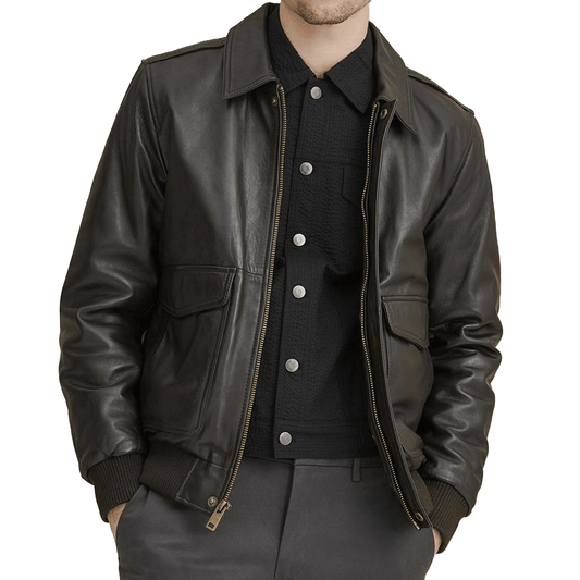 Men's Smart Casual Leather Jacket w/ Shirt Collar - Abel